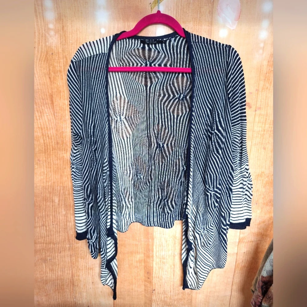 NIC+ZOE Black and White Striped Cardigan - Picture 1 of 3